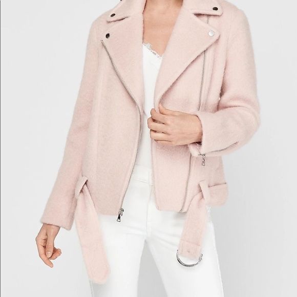 express - boxy wool blend belted moto jacket - Picture 2 of 12